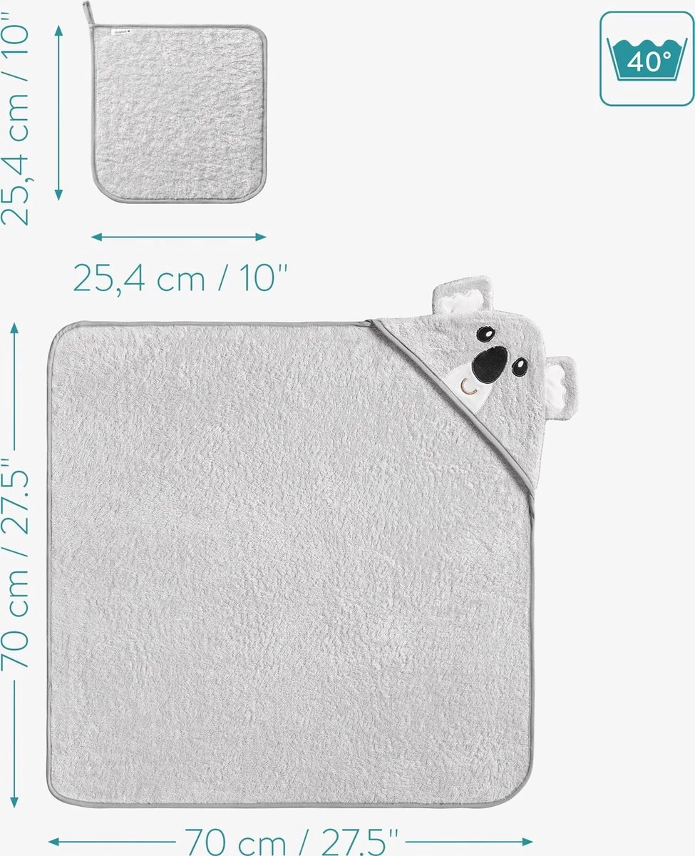Navaris badcape met capuchon voor baby - Set met badcape en washandje - 100% bamboe - Voor baby's van 0-12 maanden - Oeko-tex gecertificeerd - Koala Navaris Badcape Met Capuchon Voor Baby - Set Met Badcape En Washandje - 100% Bamboe - Voor Baby's Van 0-12 Maanden - Oeko-tex Gecertificeerd - Koala -Winkel voor babyproducten 975x1200 4